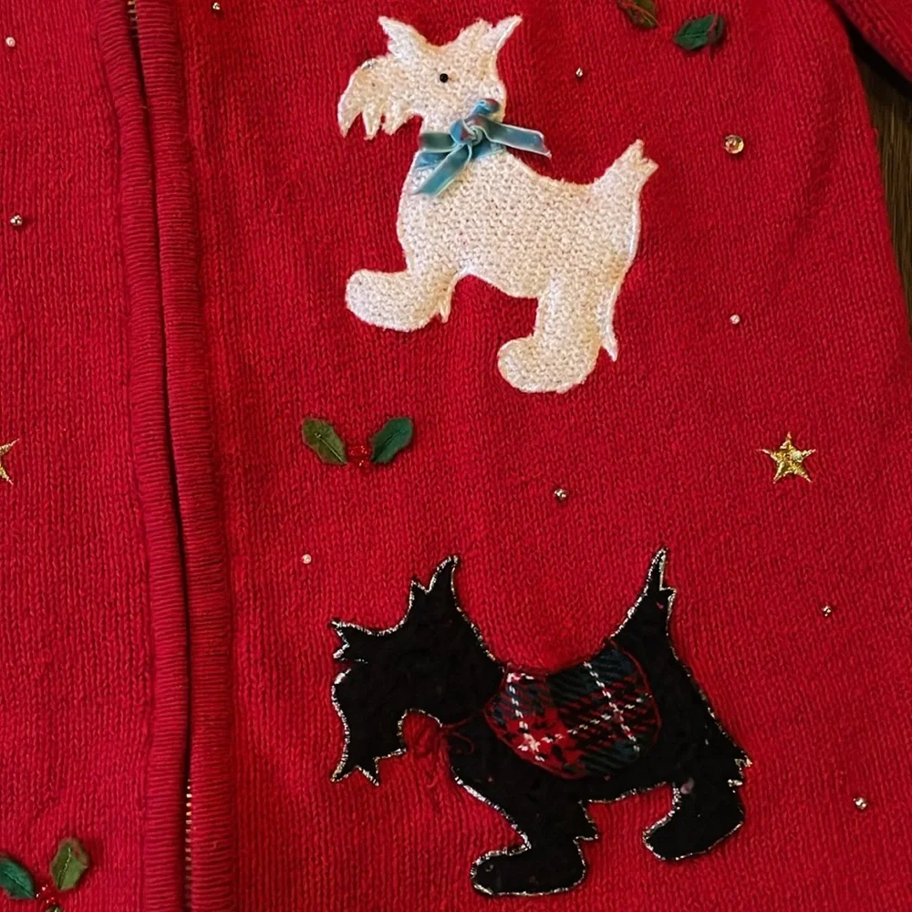 Mercer Street Studio, Christmas Sweater, doggies, zipper sweater, size Small